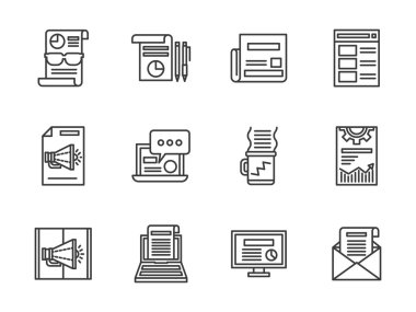Bülten siyah çizgi vektör Icons set