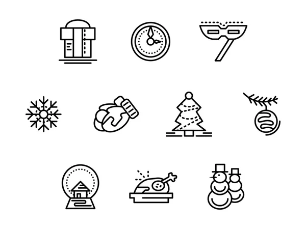 Navidad símbolos negro línea vector iconos conjunto — Vector de stock