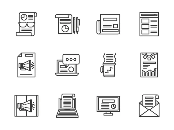 뉴스 레터 블랙 라인 벡터 아이콘 세트 — 스톡 벡터