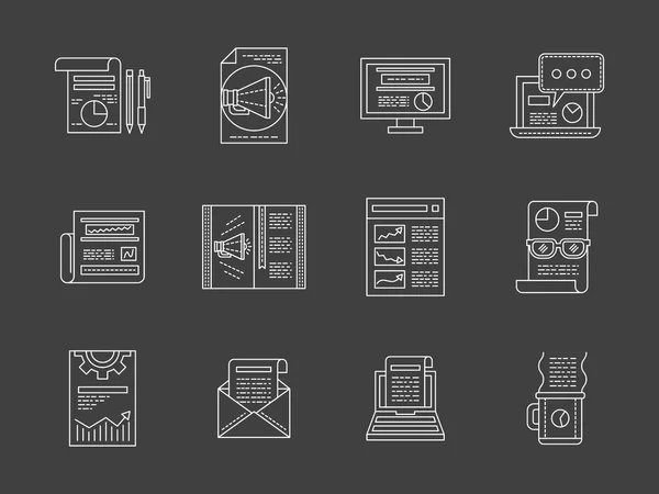 Reclame artikelen witte lijn vector icons set — Stockvector