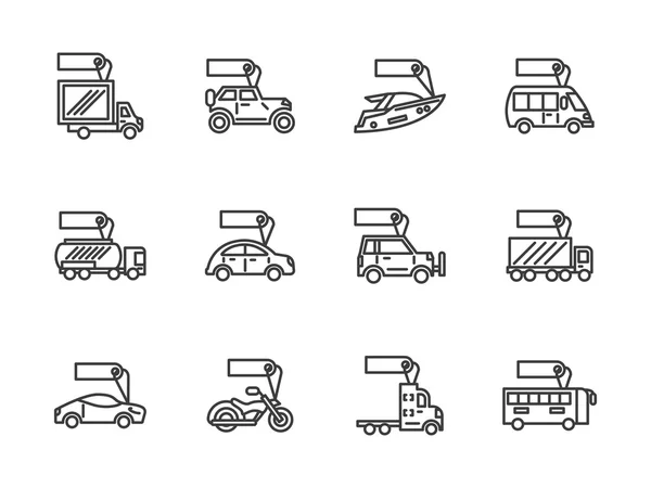 Araç satış siyah çizgi vektör Icons set