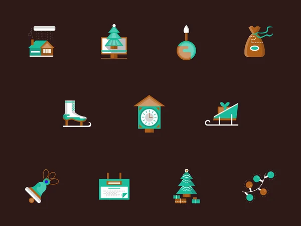 Flat color winter holidays vector icons set — Stock Vector