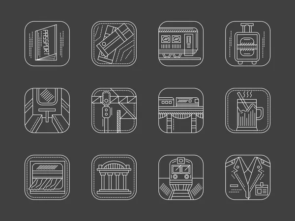 White line railway vector icons collection — Stock Vector