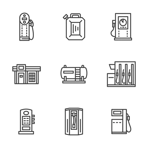 Posto de gasolina coleção vetor linha preta ícones — Vetor de Stock