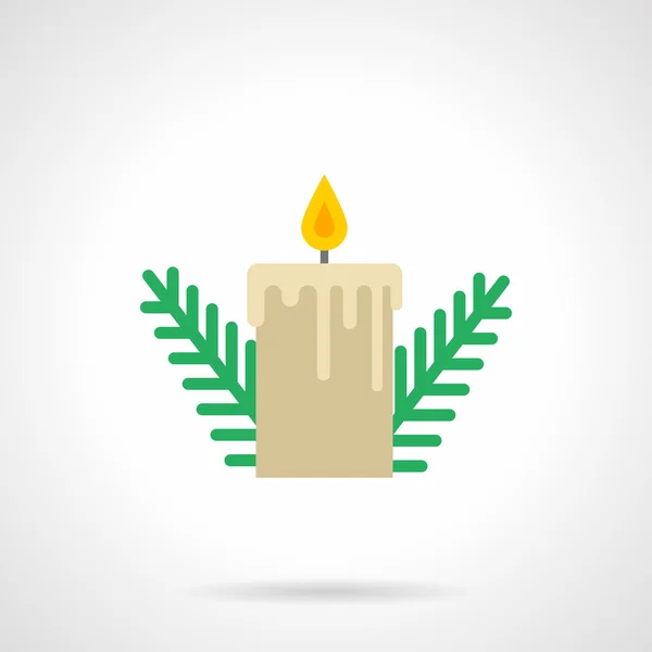 Pine branches with candle flat vector icon — Stock vektor