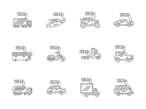 Car rent and sale flat line vector icons set — Stock vektor