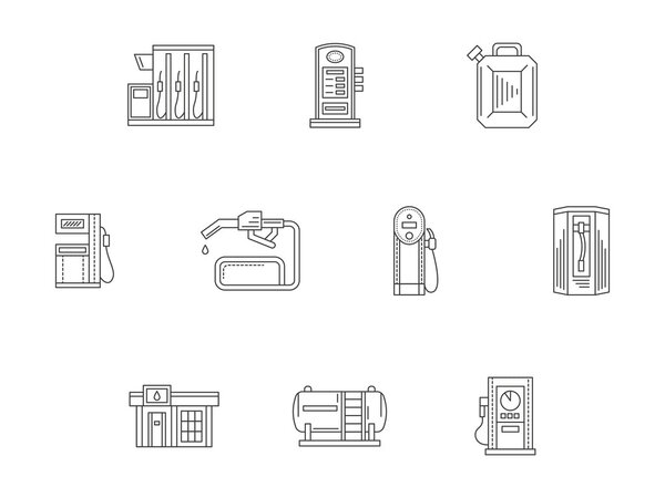 Значки вектора плоской линии заправки и зарядки
