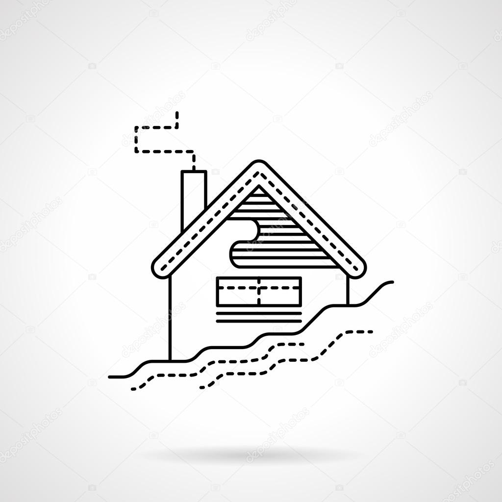 Flat black line house in snow vector icon