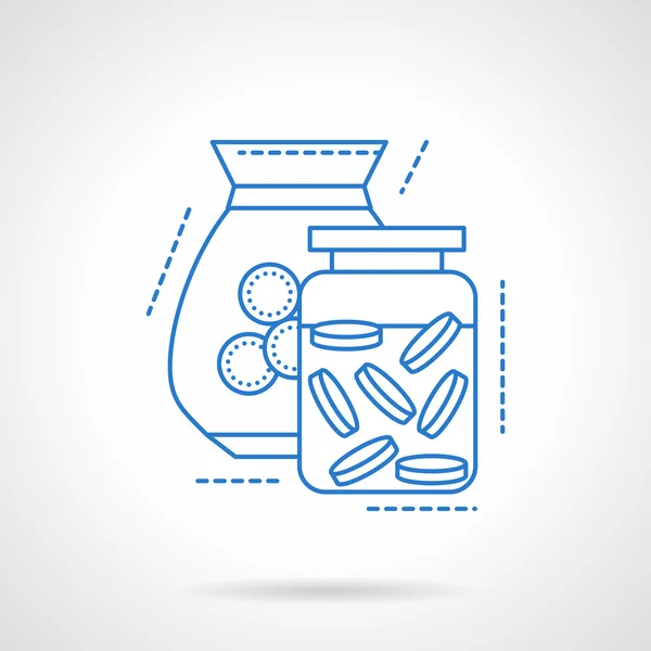 Glass jars with coins blue line vector icon — Stockvector