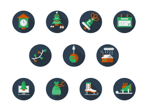 Round flat color winter holidays vector icons set — 스톡 벡터