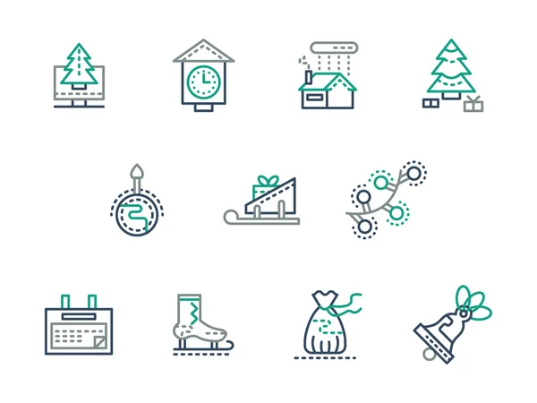 Christmas and winter simple line vector icons set — Stockvector