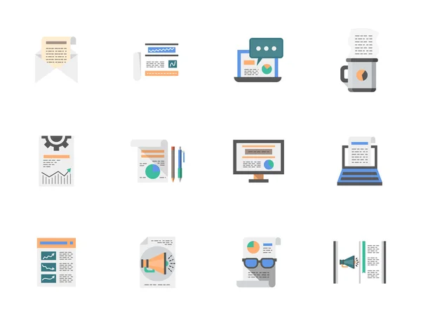 Internet articles flat color vector icons set — Wektor stockowy