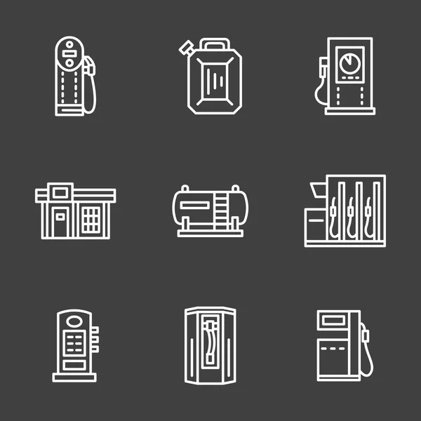 Línea simple blanco gasolinera vector iconos — Archivo Imágenes Vectoriales