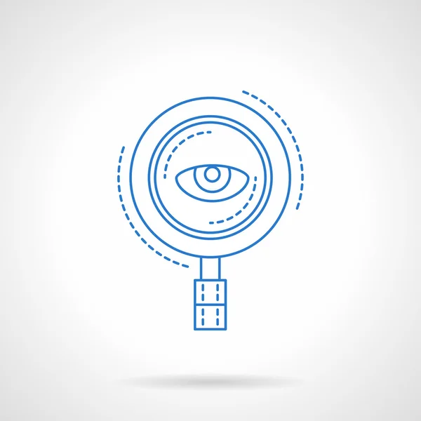 Blue flat line magnifier and eye vector icon — Διανυσματικό Αρχείο