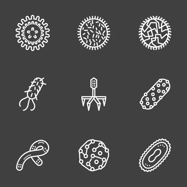 Pathogen white simple line vector icons — Stock Vector