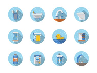 Banyo ve hijyen yuvarlak düz vektör simgeler