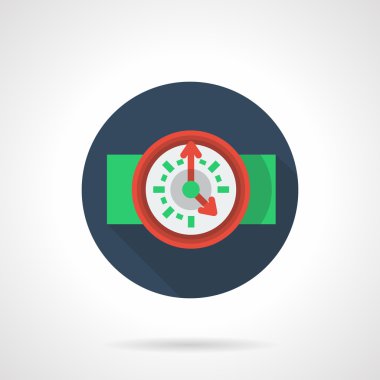 Red wall clock blue round flat vector icon