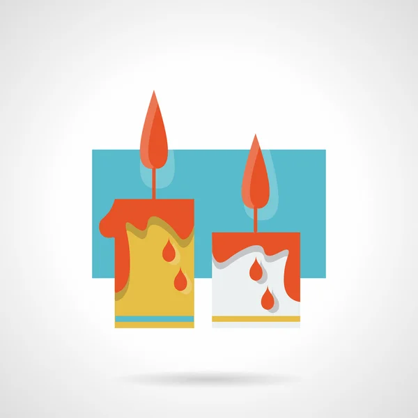 Burning wax candles flat color vector icon — Stok Vektör