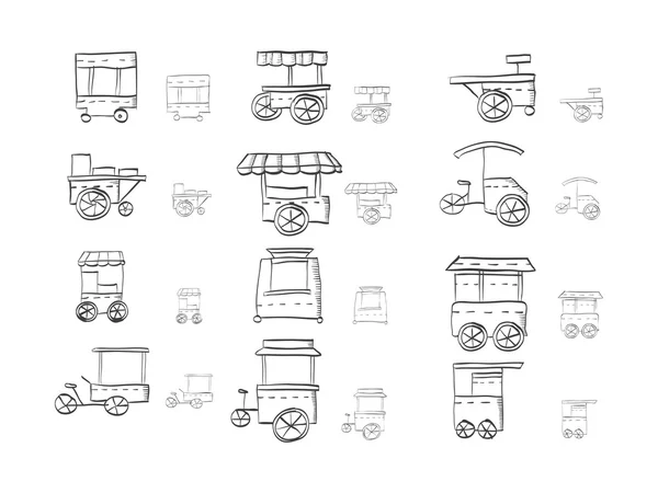 Skizze Symbole Vektorsammlung für Lebensmittelwagen — Stockvektor