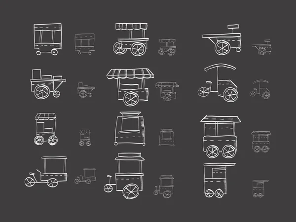 Cart stall sketch vector icons on black — 图库矢量图片