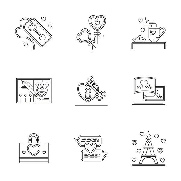 Greetings for Valentines Day line vector icons — Stock Vector