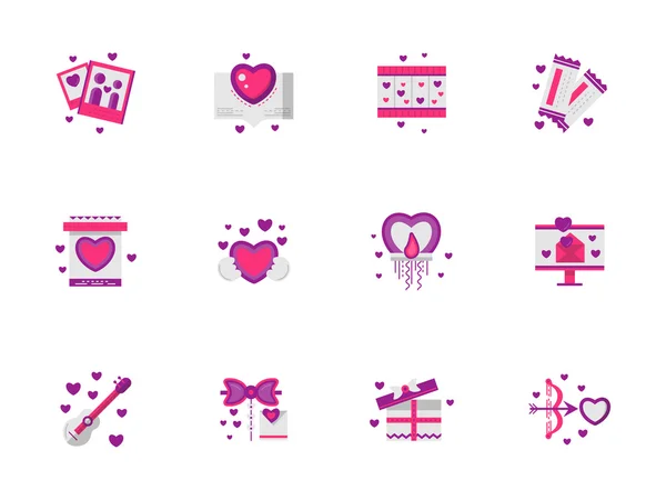 Bright pink love vector icons set — Stock Vector