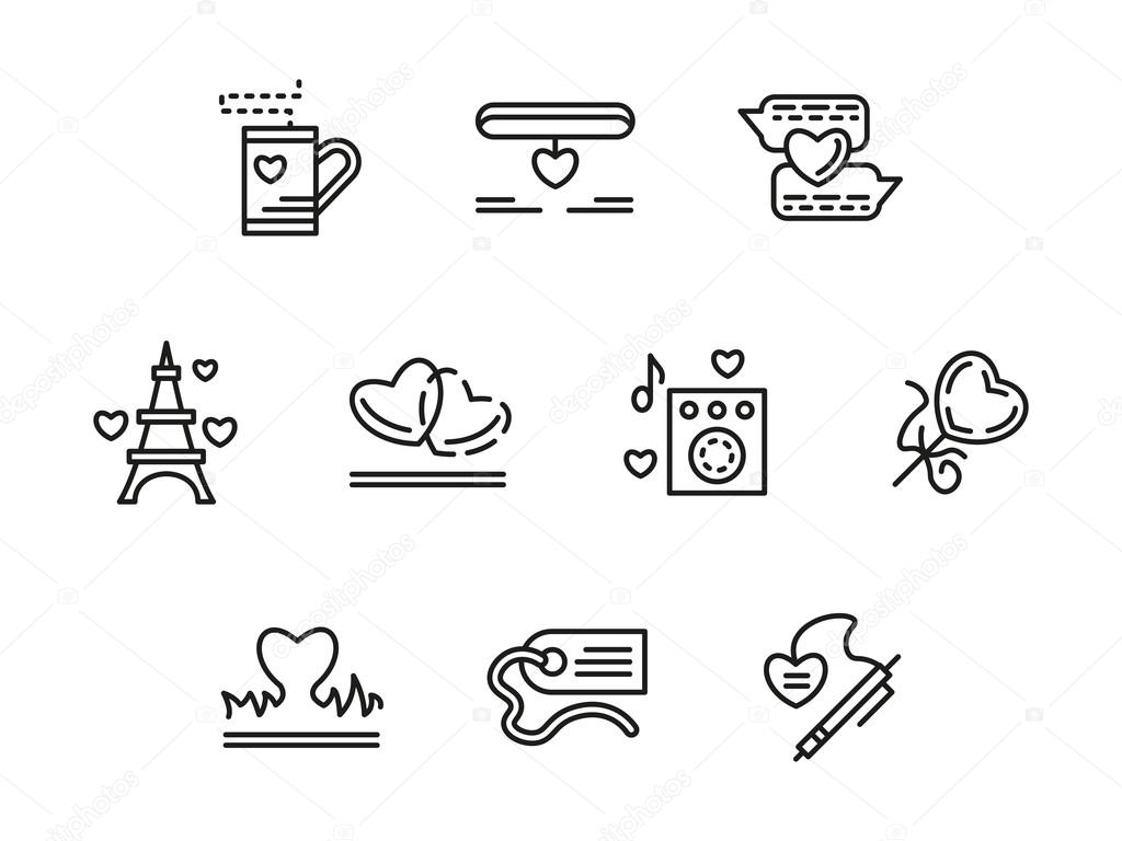Simple line love relationship vector icons