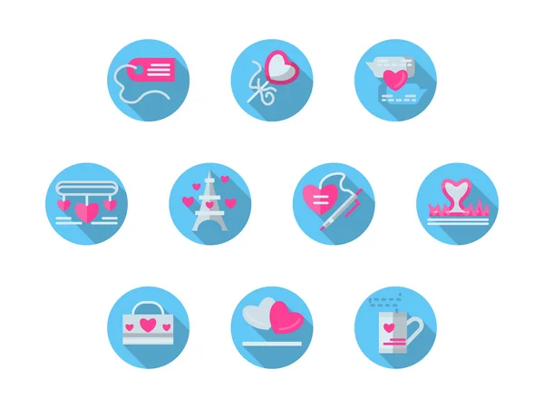 Blue round romantic events flat vector icons set — Wektor stockowy