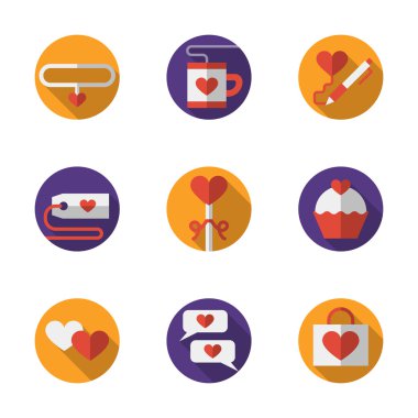 Dating and love round flat color vector icons