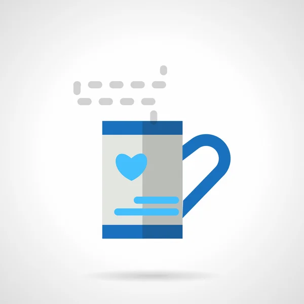 Tea cup with love heart blue flat vector icon — 스톡 벡터