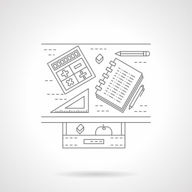 School desk flat line vector icon