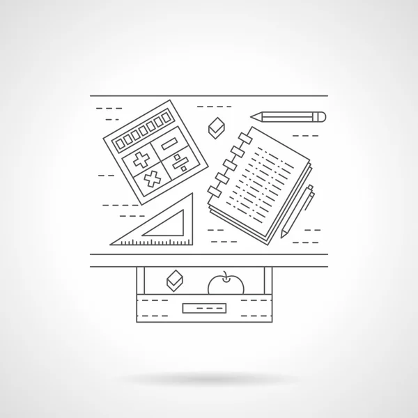 School desk flat line vector icon — Stockový vektor