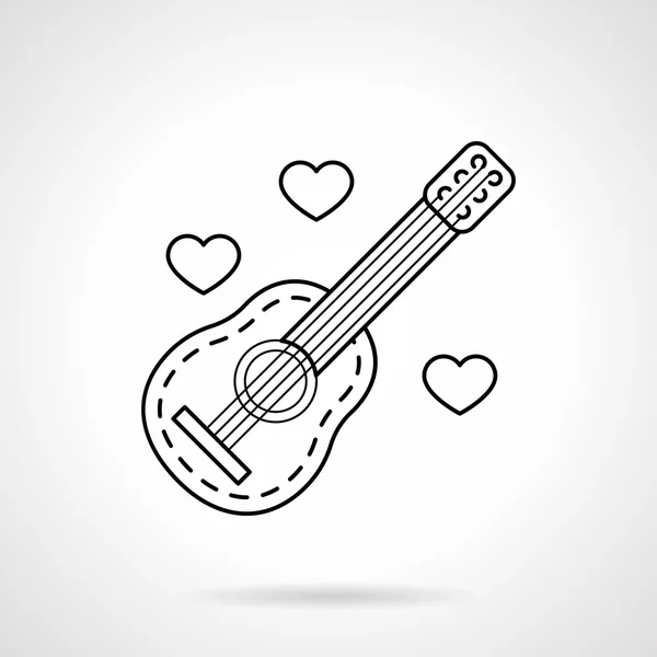 Guitare et coeurs noir plat vecteur icône — Image vectorielle