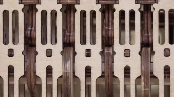 Loopable video of wooden cam shaft and piston mechanism, close up — Stock video