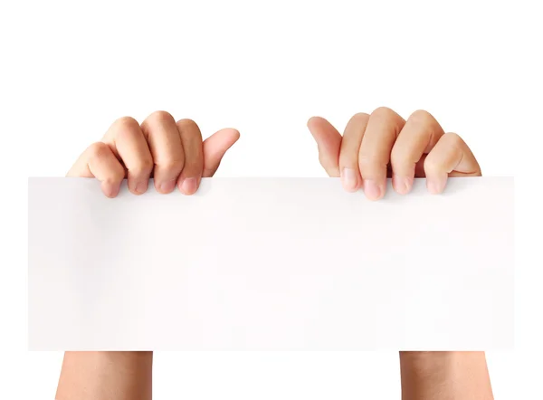 Κρατώντας το λευκό κενό χαρτί — Φωτογραφία Αρχείου