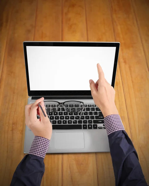 Business hands busy using laptop — Stock Photo, Image