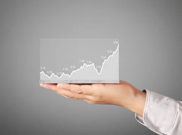 Állomány pénzügyi grafikon a kezében — Stock Fotó