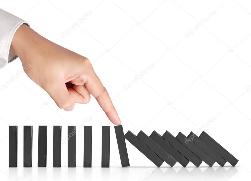 hand stop  dominoes continuous toppled