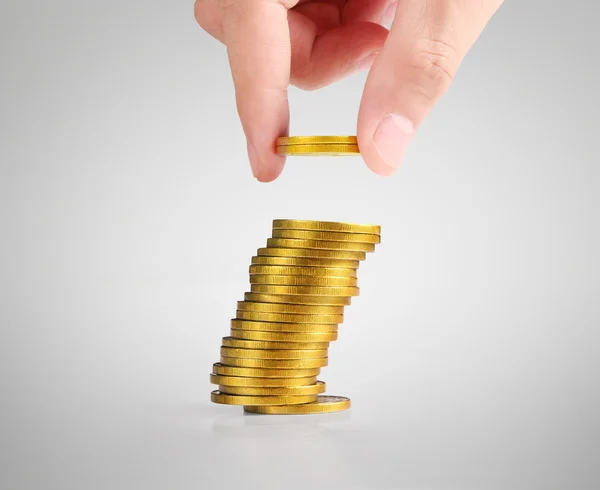 Hand human hand putting coin to money, — Stock Photo, Image
