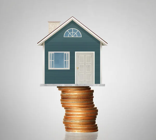 Koncepcja kredyt hipoteczny dom pieniądze z monet — Zdjęcie stockowe
