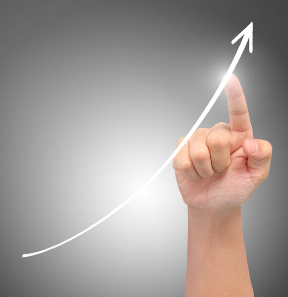 businessman with financial symbols coming from hand