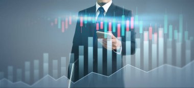 Akıllı telefon elinde ve grafik büyümesi planlıyor ve işinde grafik pozitif göstergeleri artırıyor