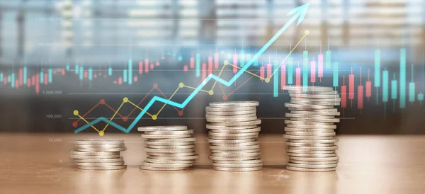 株式市場外国為替取引グラフ金融投資の概念とコインに適した燭台チャート — ストック写真