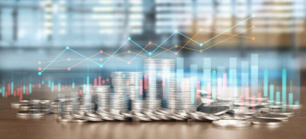Stock market forex trading graph candlestick chart suitable for financial investment concept and coins