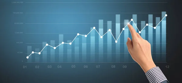 Üzleti Terv Grafikonjának Növekedése Táblázat Pozitív Mutatóinak Növekedése Üzleti Tevékenységében — Stock Fotó