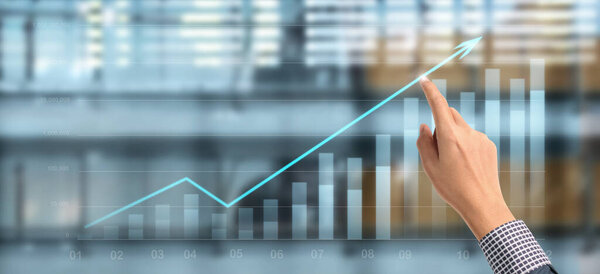 Businessplan graph growth and increase of chart positive indicators in his business