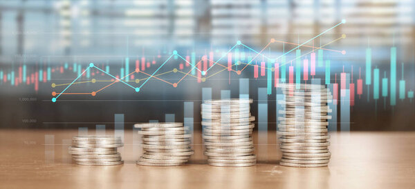 Stock market forex trading graph candlestick chart suitable for financial investment concept and coins