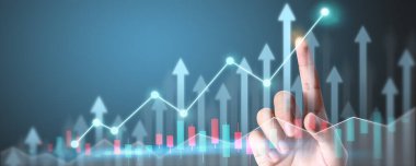 İşadamı, işinde grafik büyümesi ve grafik artışı için olumlu göstergeler planlıyor