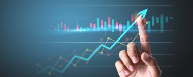 İşadamı, işinde grafik büyümesi ve grafik artışı için olumlu göstergeler planlıyor