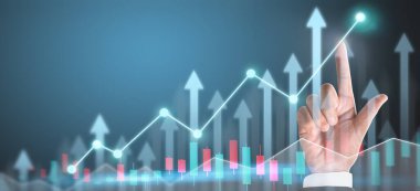 İşadamı, işinde grafik büyümesi ve grafik artışı için olumlu göstergeler planlıyor